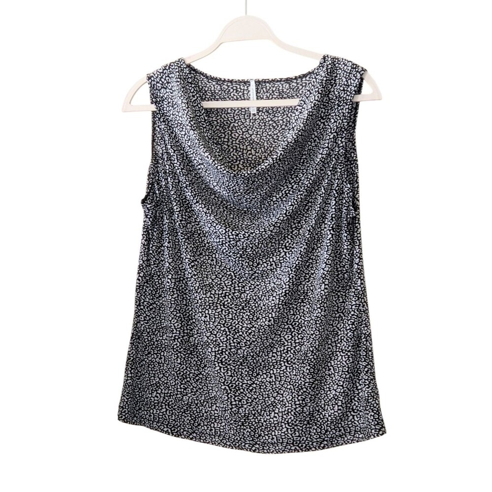 Sleeveless Cowl Neckline Black White Layering Top Draped Large